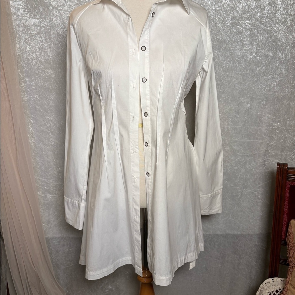 XCVI White Button-Up Blouse  cotton blend Long Sleeve corset back Size S